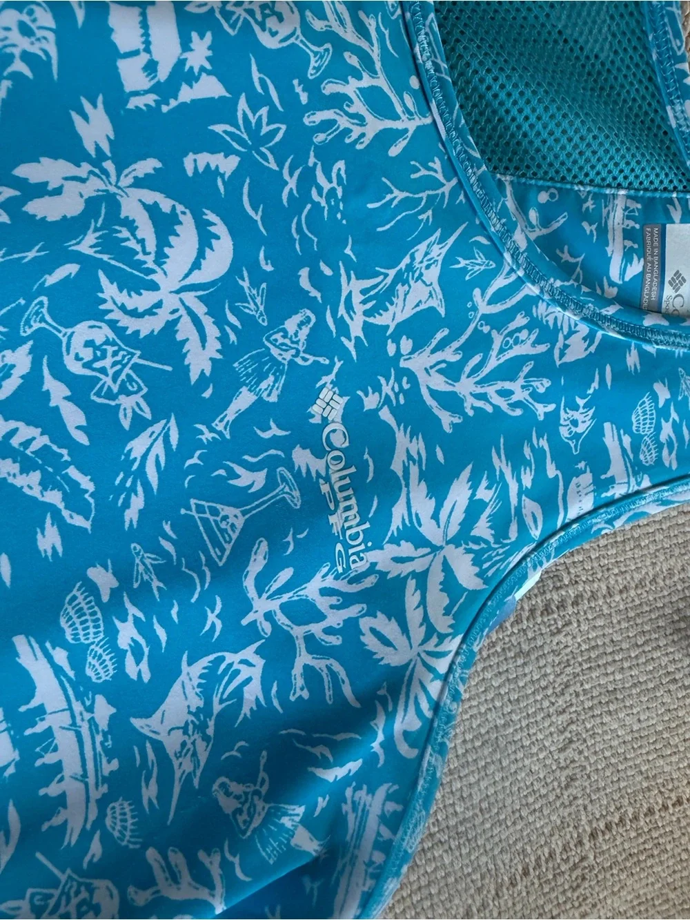 Ladies Blue Tropical Print Sleeveless Dress